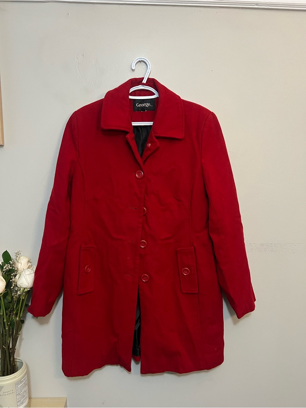 George Classic Red Women's Button-Front Trench Coat